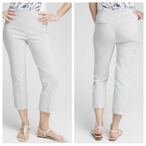 Chicos Juliet Stripe Nautical Blue and white mid Rise cropped pants size 8